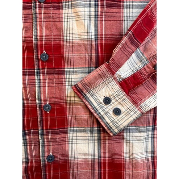 Columbia Mens Button-Up Shirt Red White Plaid Long Sleeve Collar Pocket Cotton M - Picture 6 of 8